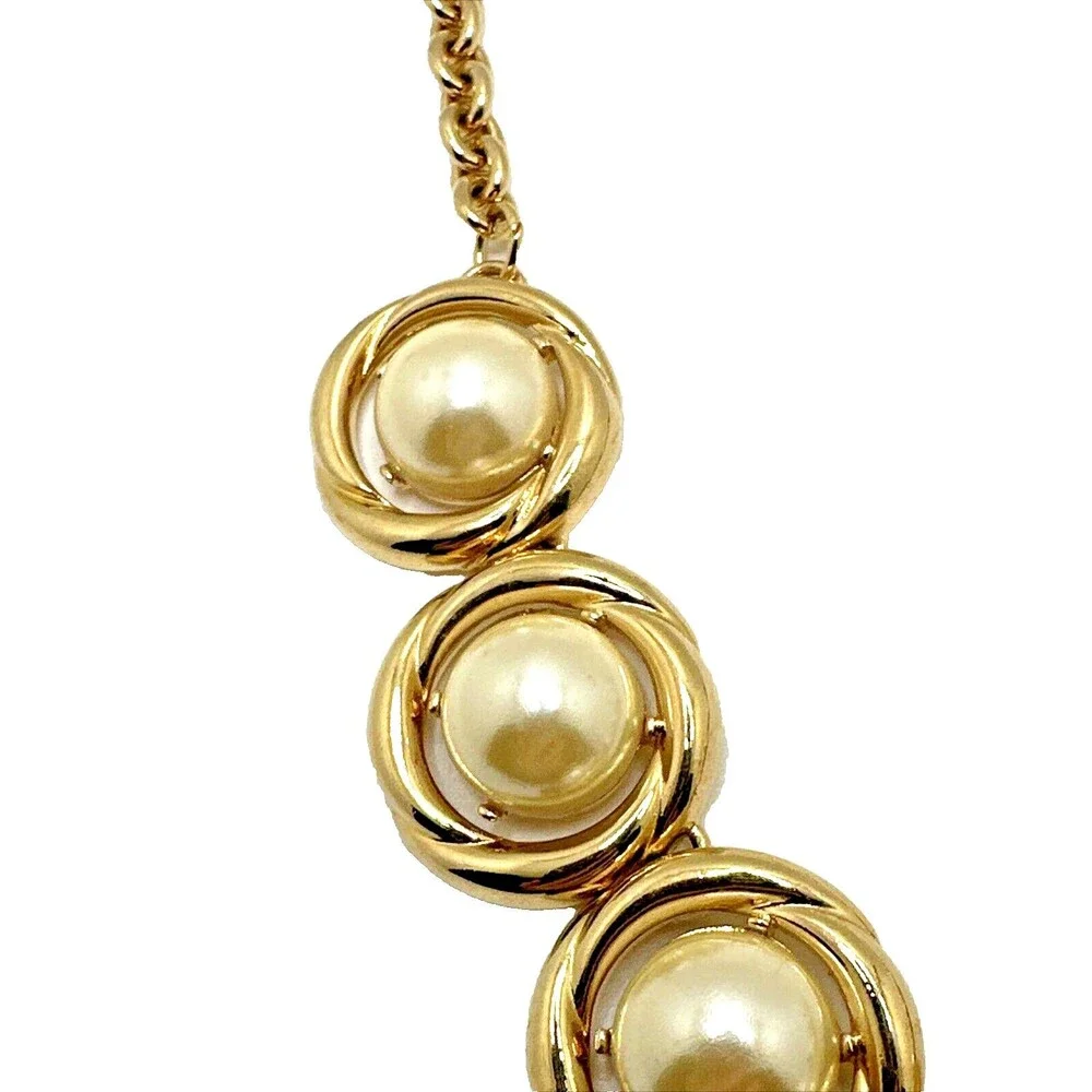 Lady Remington TRISH Faux Pearl Bib Necklace Gold Tone Statement Vintage 18-20